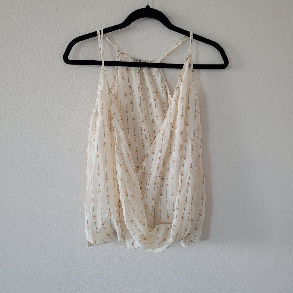 Lucky Brand V-neck 100% Silk Tank Top Shirt Size XS Camisole Cami Boho Geometric